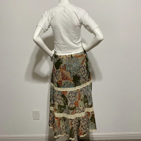 Y2K Earth Tone Pleated Midi Skirt Size Large - Picture 2 of 5